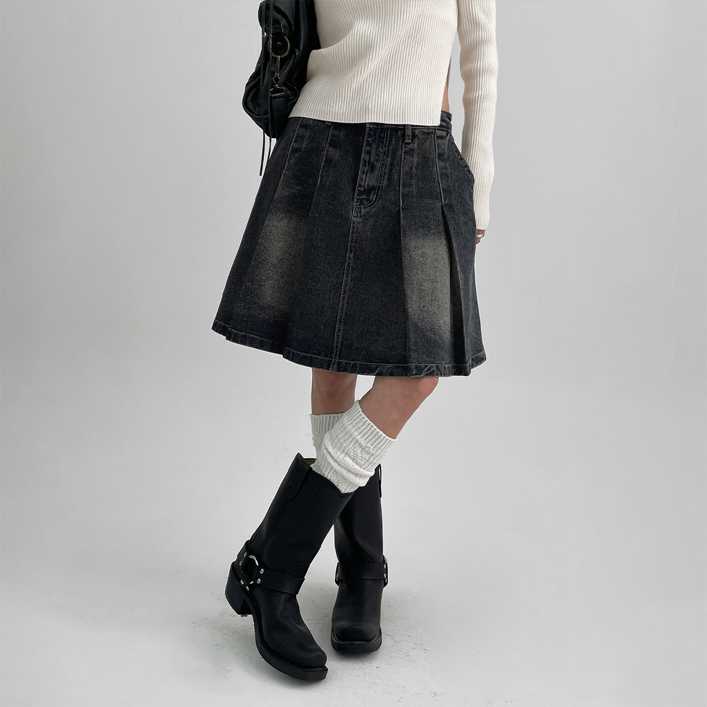 493 PGG 定価39,600円 スカート デニム×プリーツ サイズ0 S 493 PGG 定価39,600円 スカート デニム×プリーツ サイズ0 S