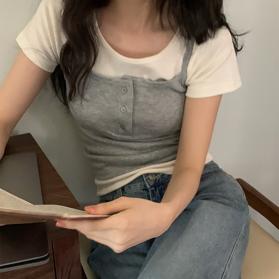 ボタンレイヤードビスチェキャミソール