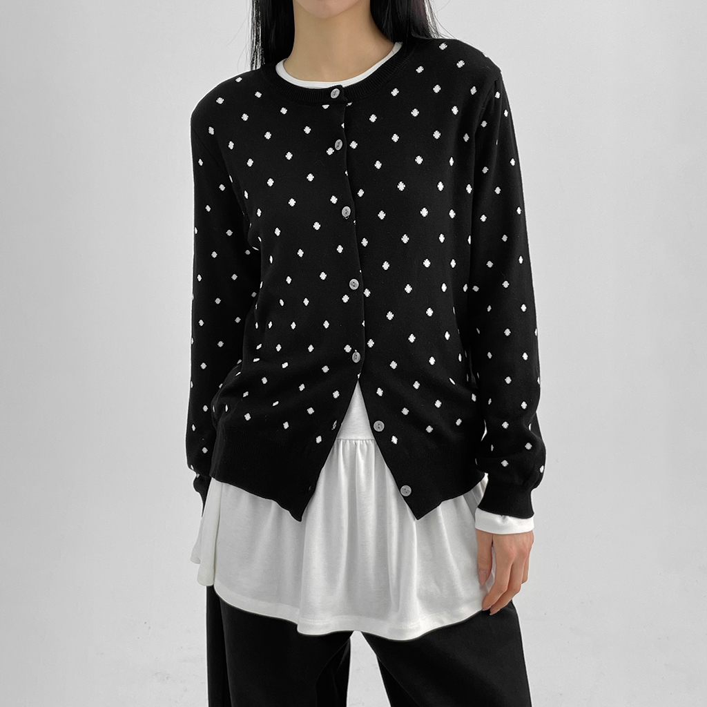 キープレップドットニットカーディガン