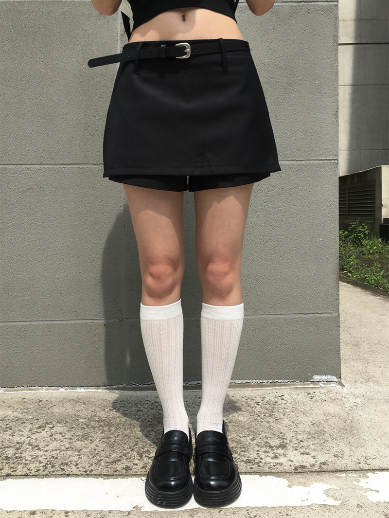 ローライズサイドスリットラップ風ミニスカートパンツ