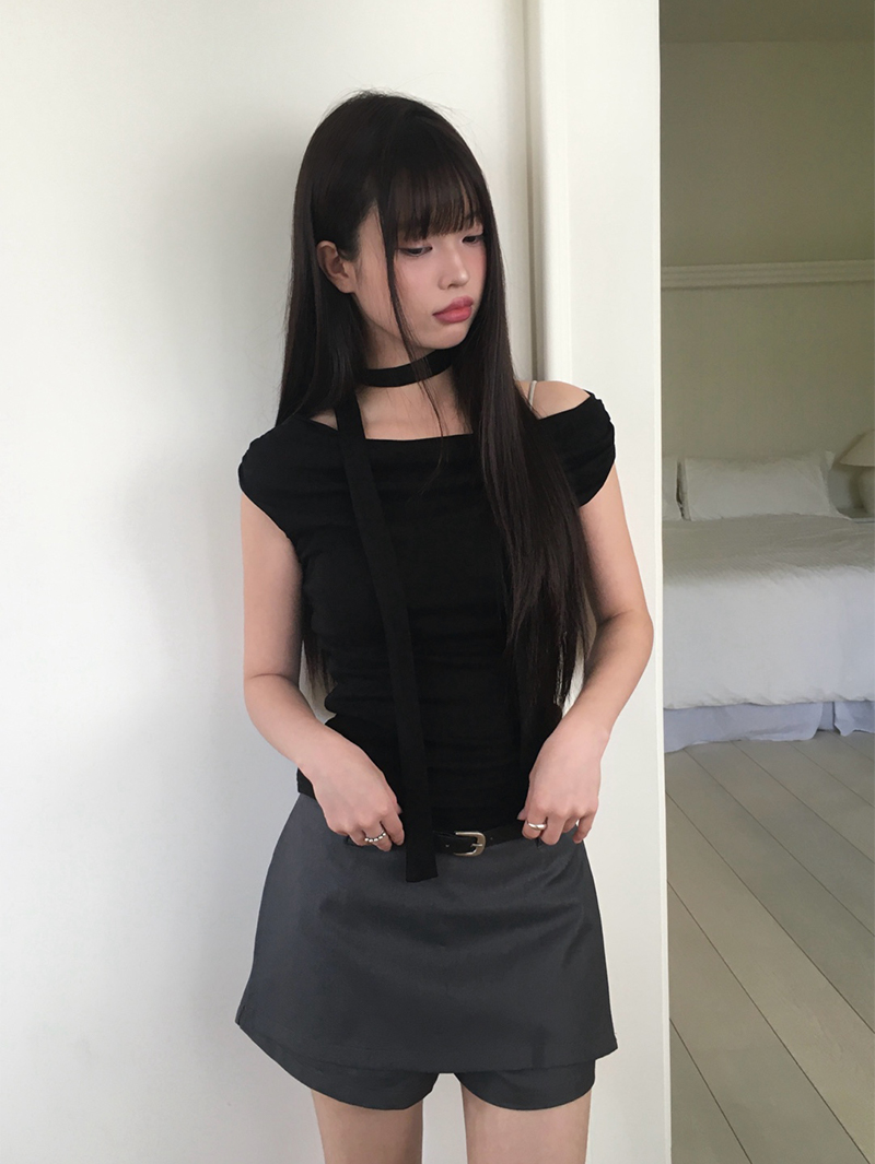 ローライズサイドスリットラップ風ミニスカートパンツ