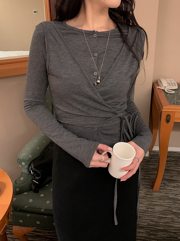 (4color)ラップレイヤードカーディガン