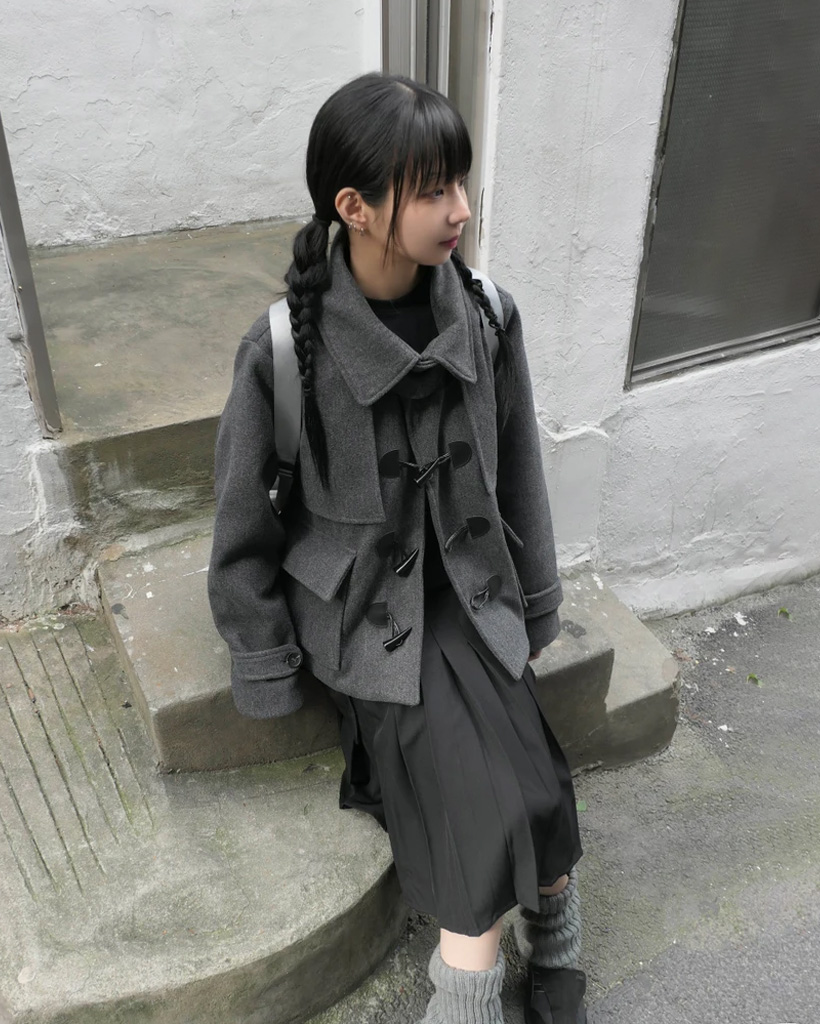 nugu haku チェックカラーショートダッフルコート コート アウター