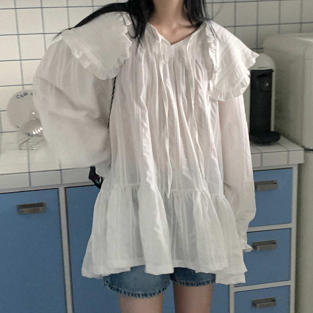 ビッグカラーフリルコットンチュニックワンピース | ファッション通販