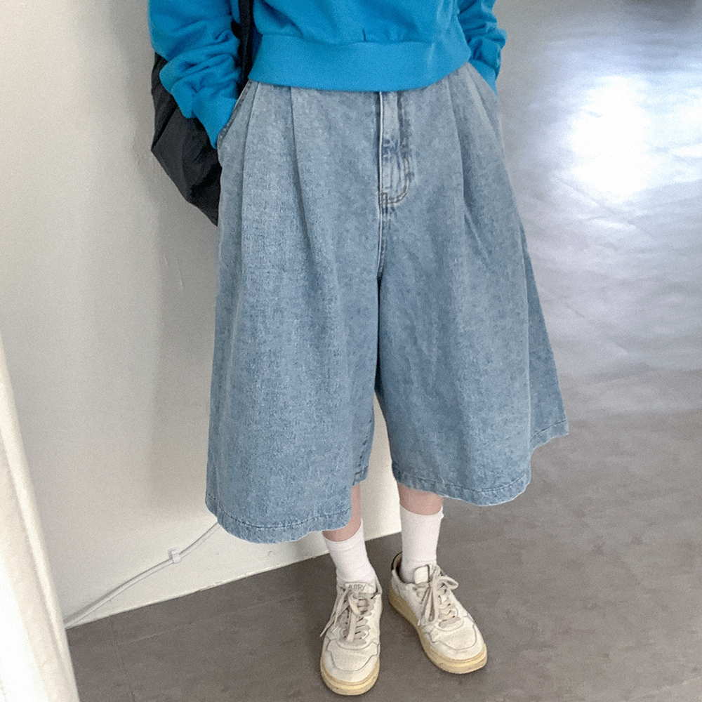 タック入りデニムハーフパンツ | ファッション通販サイト NUGU