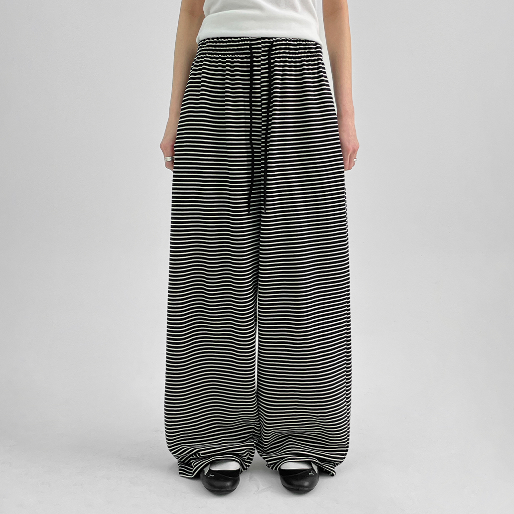 テプラストライプワイドバンディングパンツ