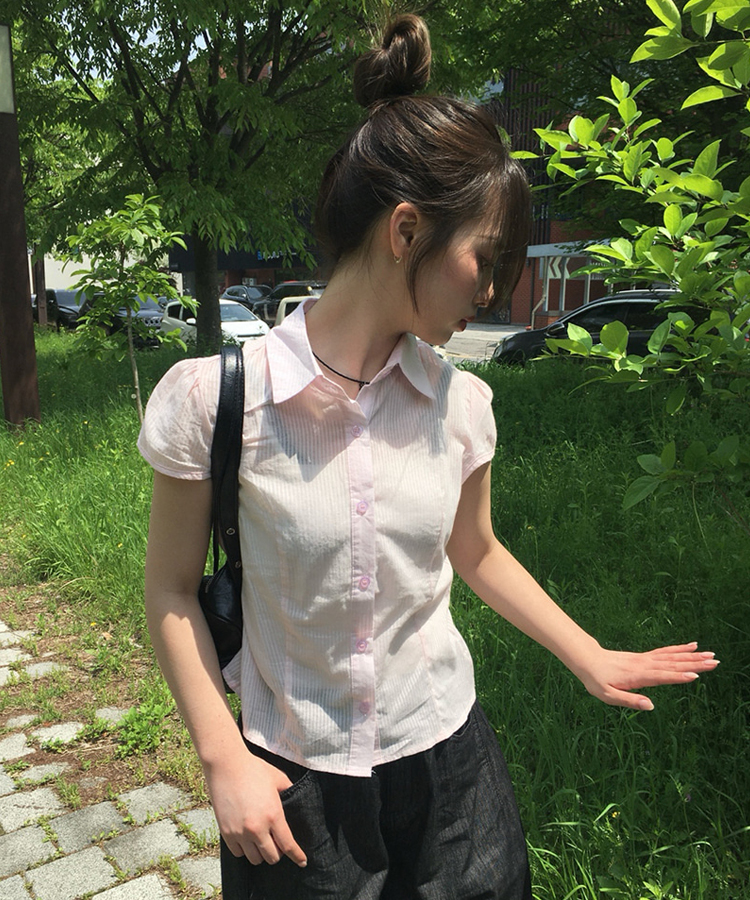 Loewe ストライプ 半袖ブラウス キャップスリーブ薄手ストライプ半袖ブラウス | ファッション