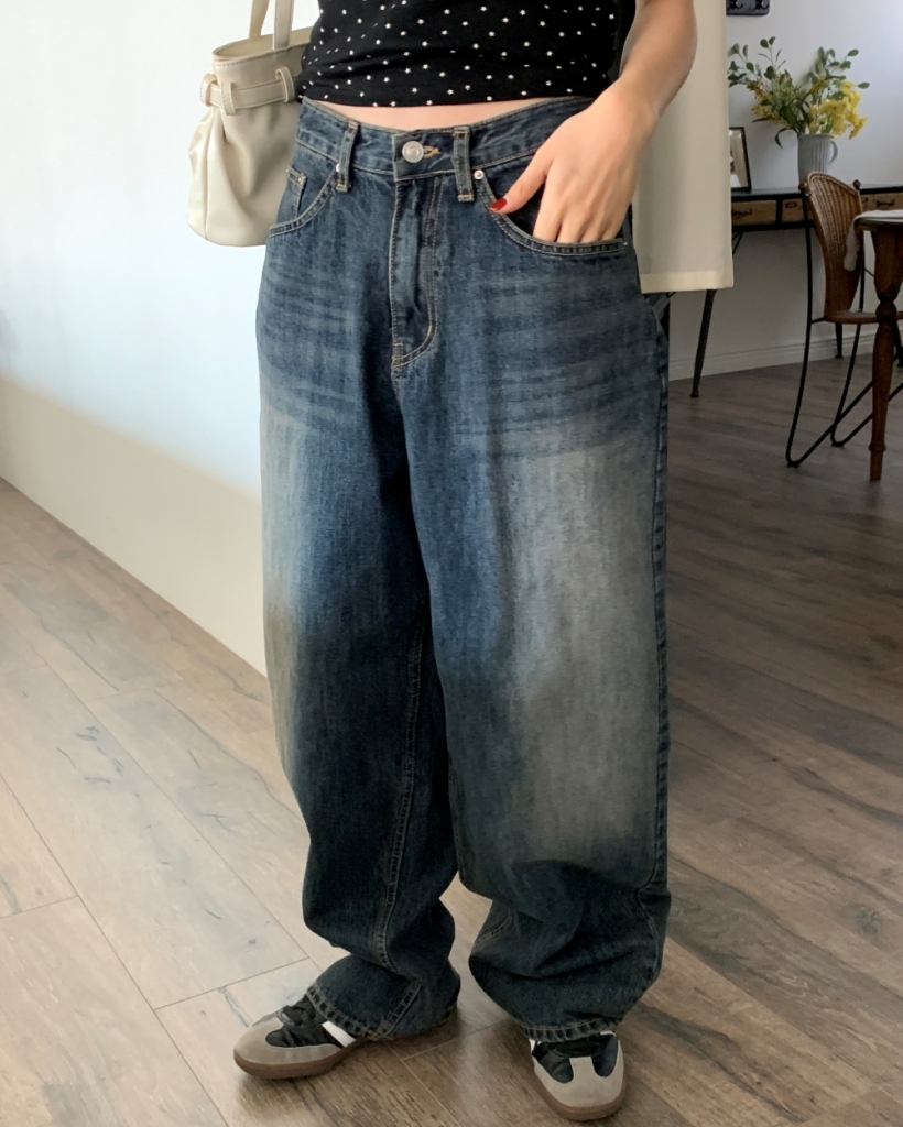 デッキパンツ ヴィンテージウォッシュ 30サイズ　かわしまたかひろ ケミカルウォッシュ/ヴィンテージウォッシュ ドレープデニム