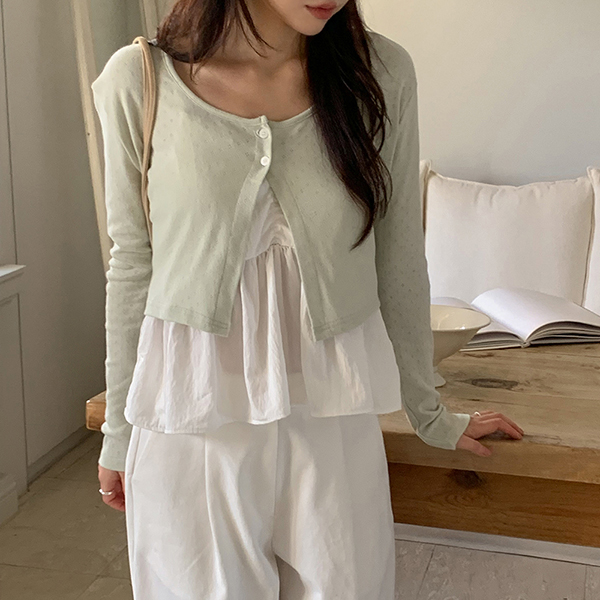 パンチングアイレットツーボタンクロップドカーディガン