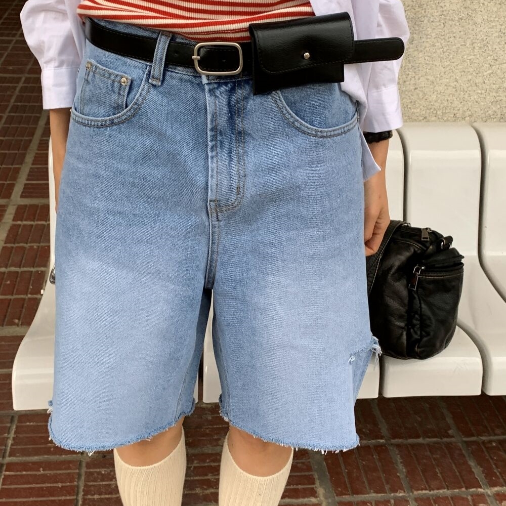 ワイドミドル丈デニムハーフパンツ2color | ファッション通販