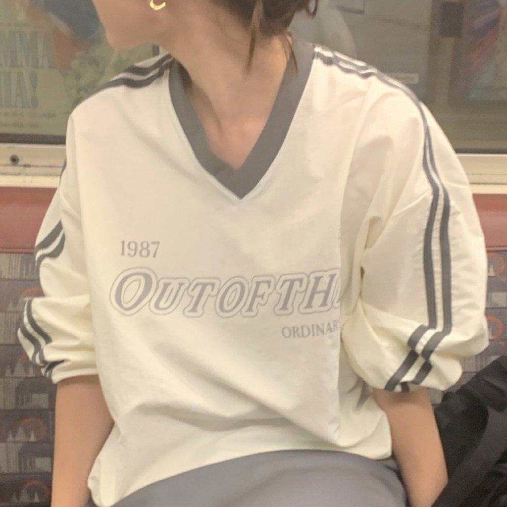 [original]秋ルーズフィットVネックナイロンスウェット