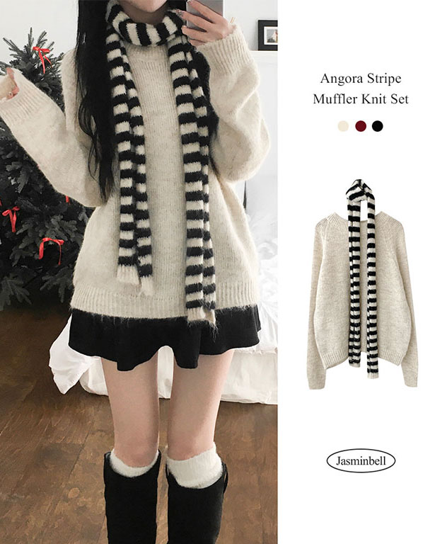 ベーシックニットボーダーマフラーセット