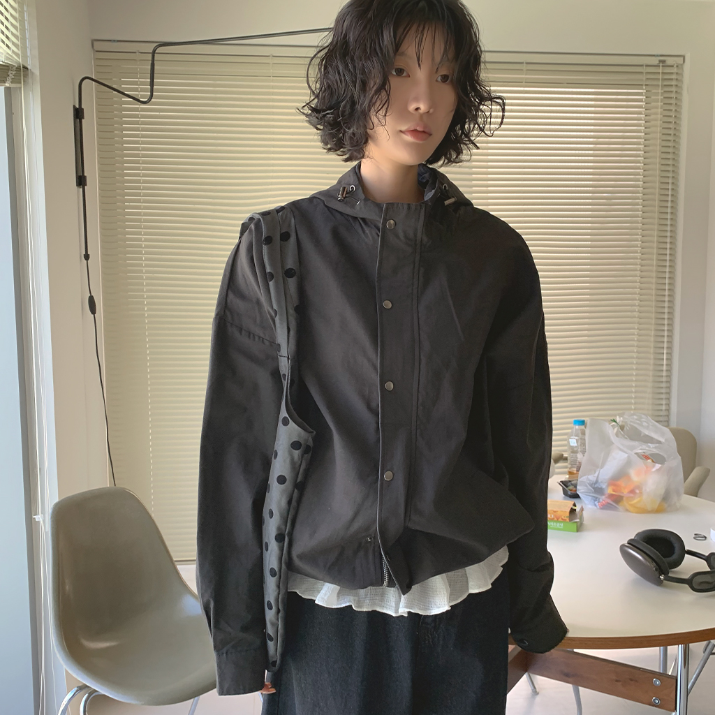 ユニセックス] メッシュニットフード付きパーカー-4color