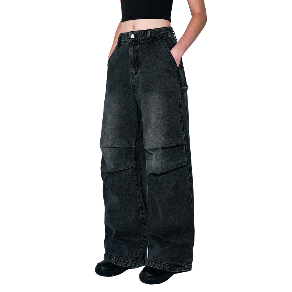 パンツ Odd Studio Parachute washed wide denim pants BLACK Parachute Washing Wide Denim Pants - black | ファッション