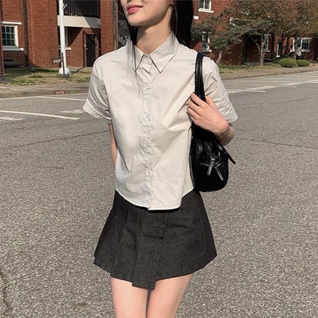 ベーシックコットンクロップド半袖シャツ (3color)