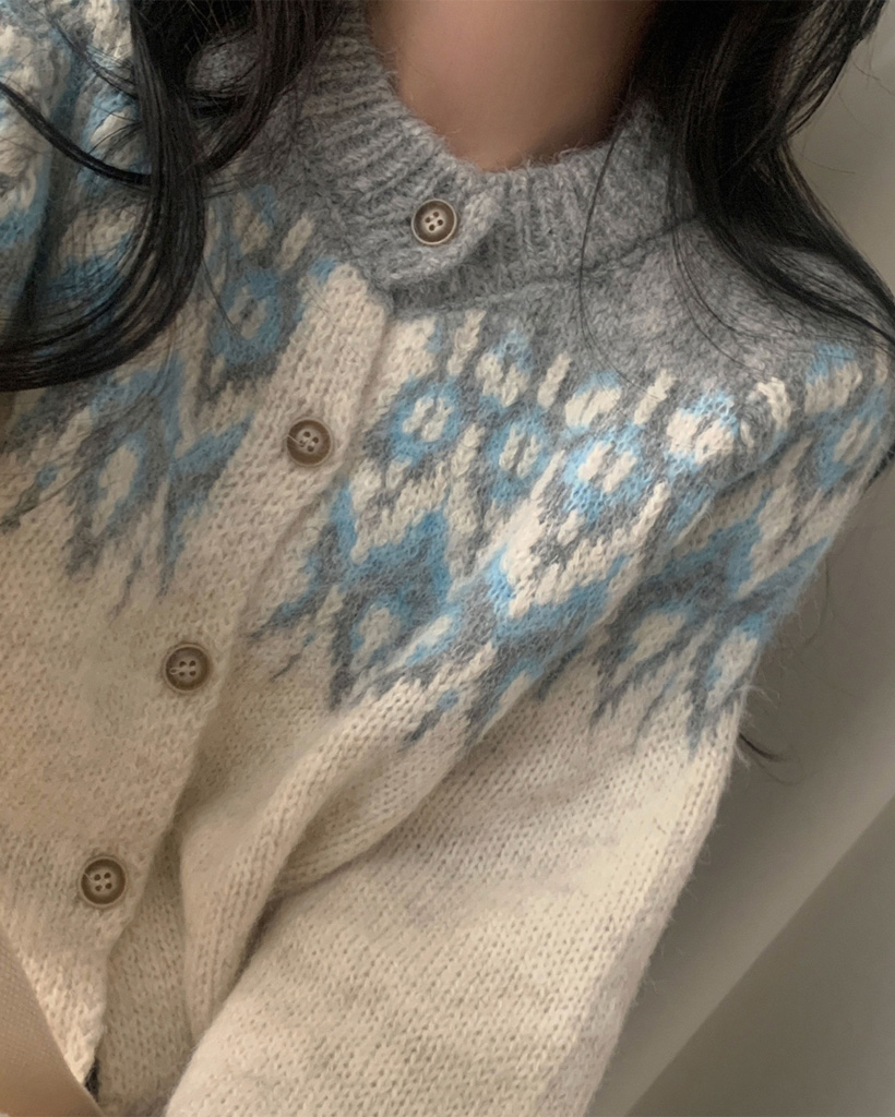 ノルディック柄アンゴラニットカーディガン | ファッション通販サイト NUGU