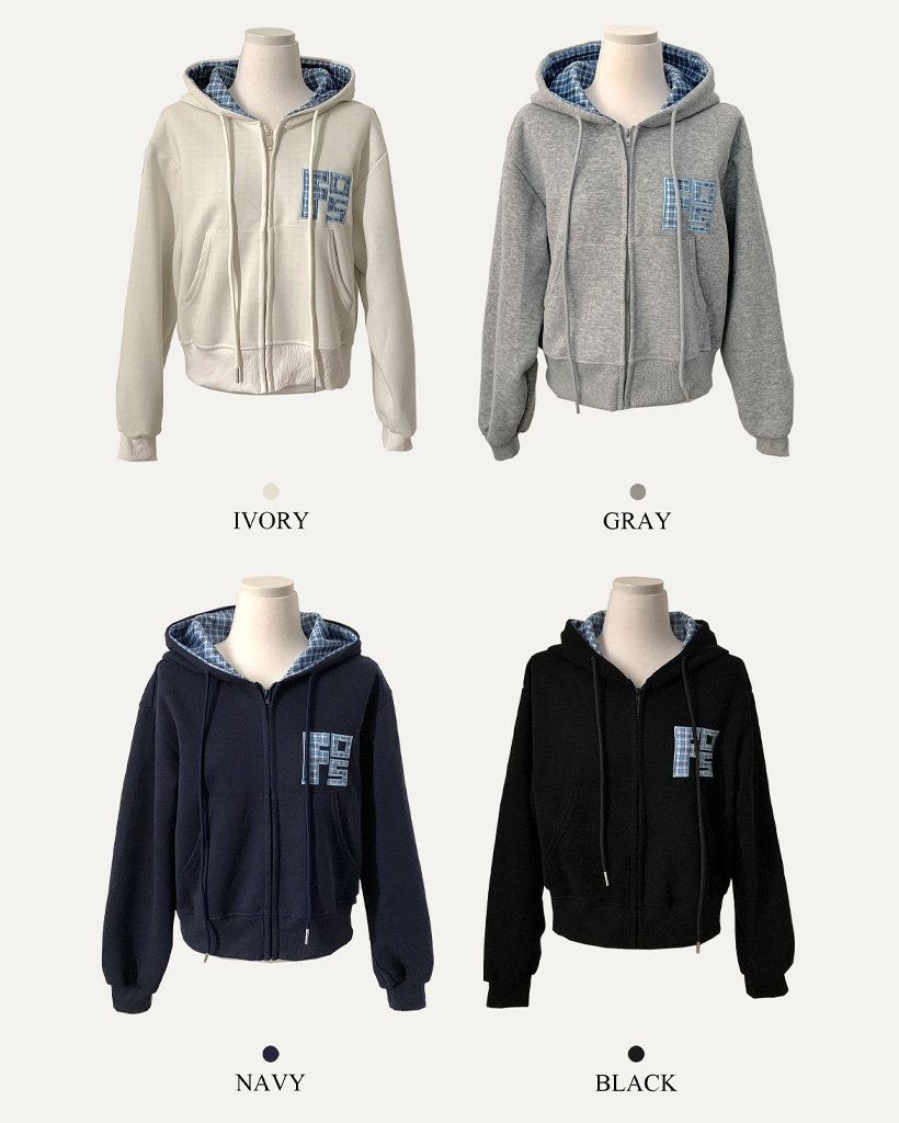 チェックバイカラールーズフィットクロップドパーカー | ファッション