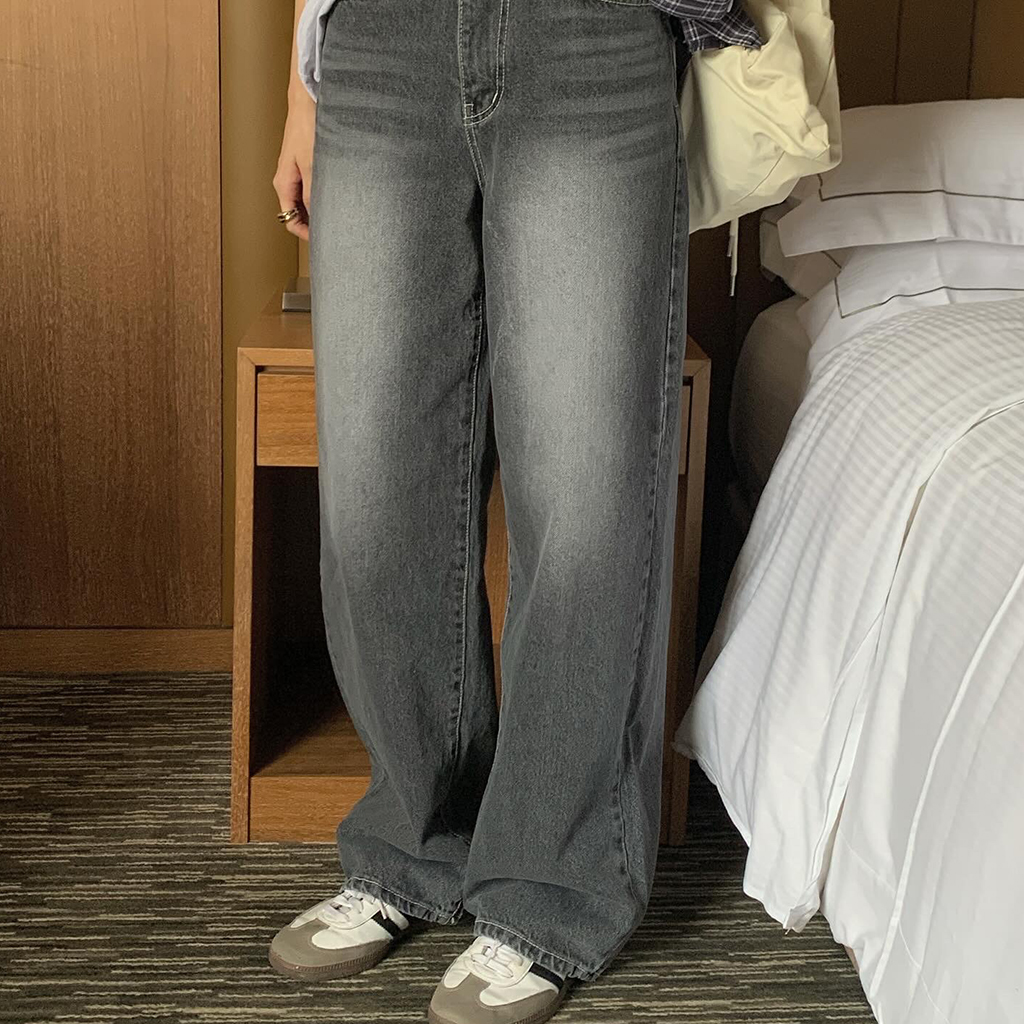 ブラックウォッシュワイドデニムパンツ | ファッション通販