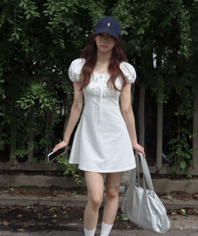 [2color]パフシャーリングリボンワンピース