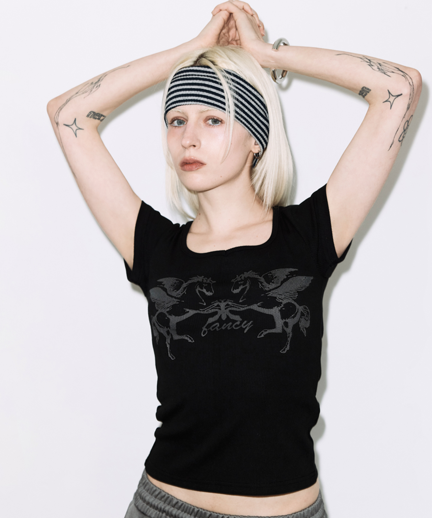 リブ半袖トップス(ブラック)