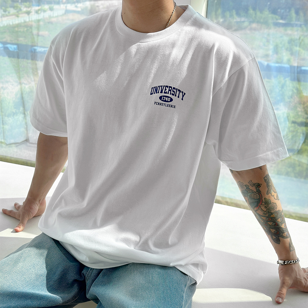 グラフィックラウンドネックバイカラー半袖Tシャツ