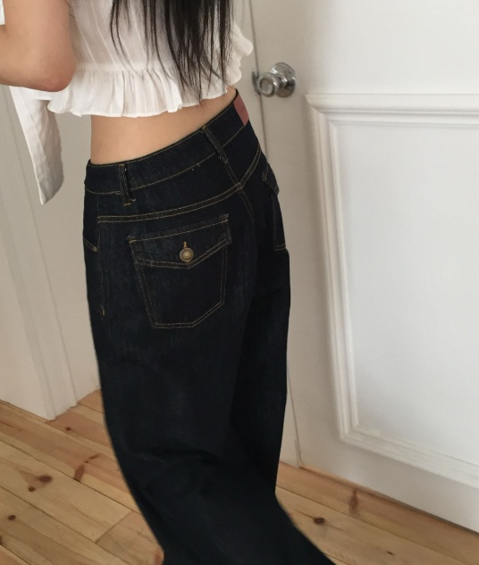 [選べる着丈]バッグポケットスリムワイドローデニムパンツ