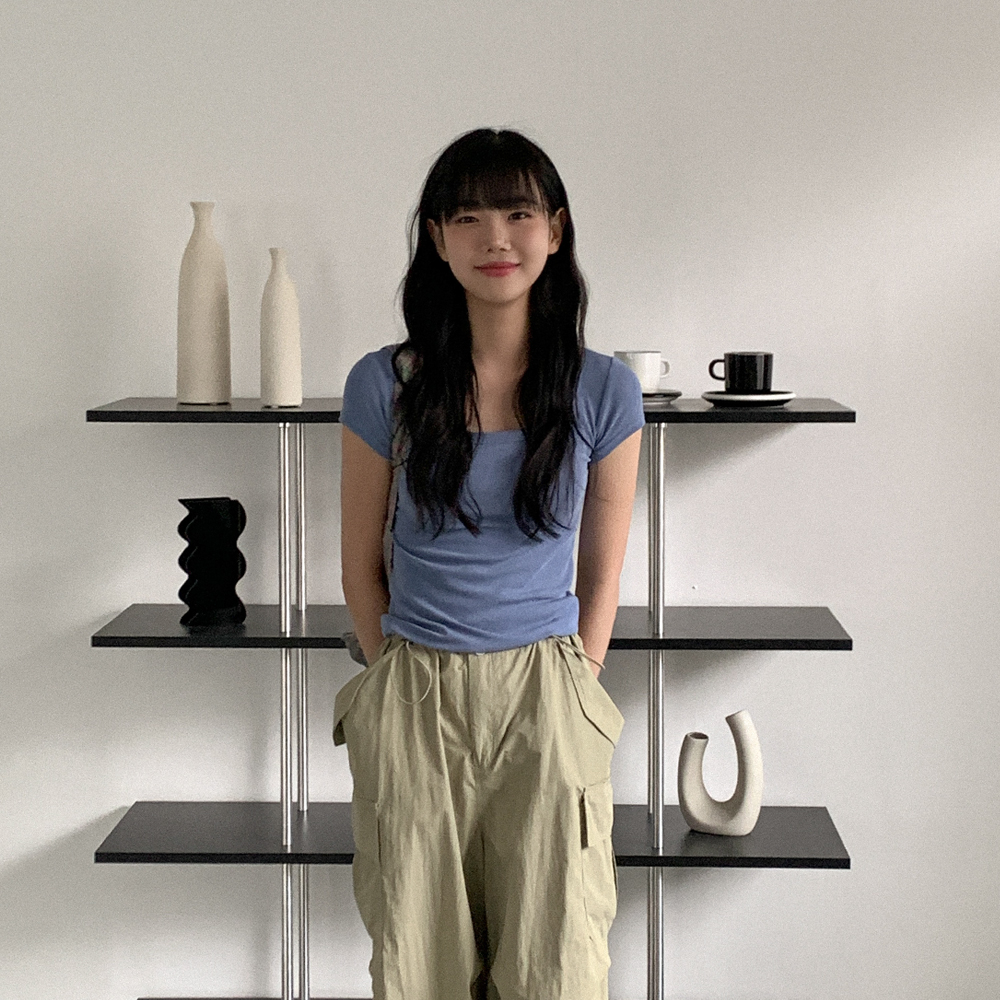 リブスクエアネック半袖Tシャツ