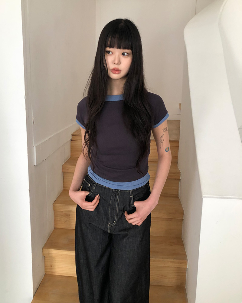 配色シャーリングTシャツ