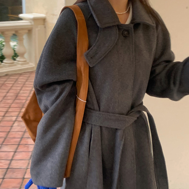 ウールバルマカーンベルトオーバーサイズ冬ロングコート(3color