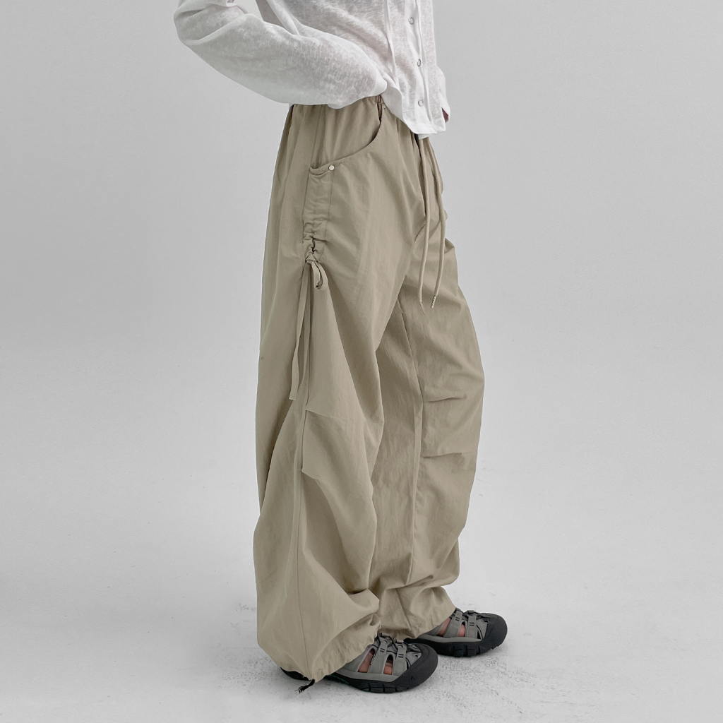 フォークストリングナイロンバンディングパンツ