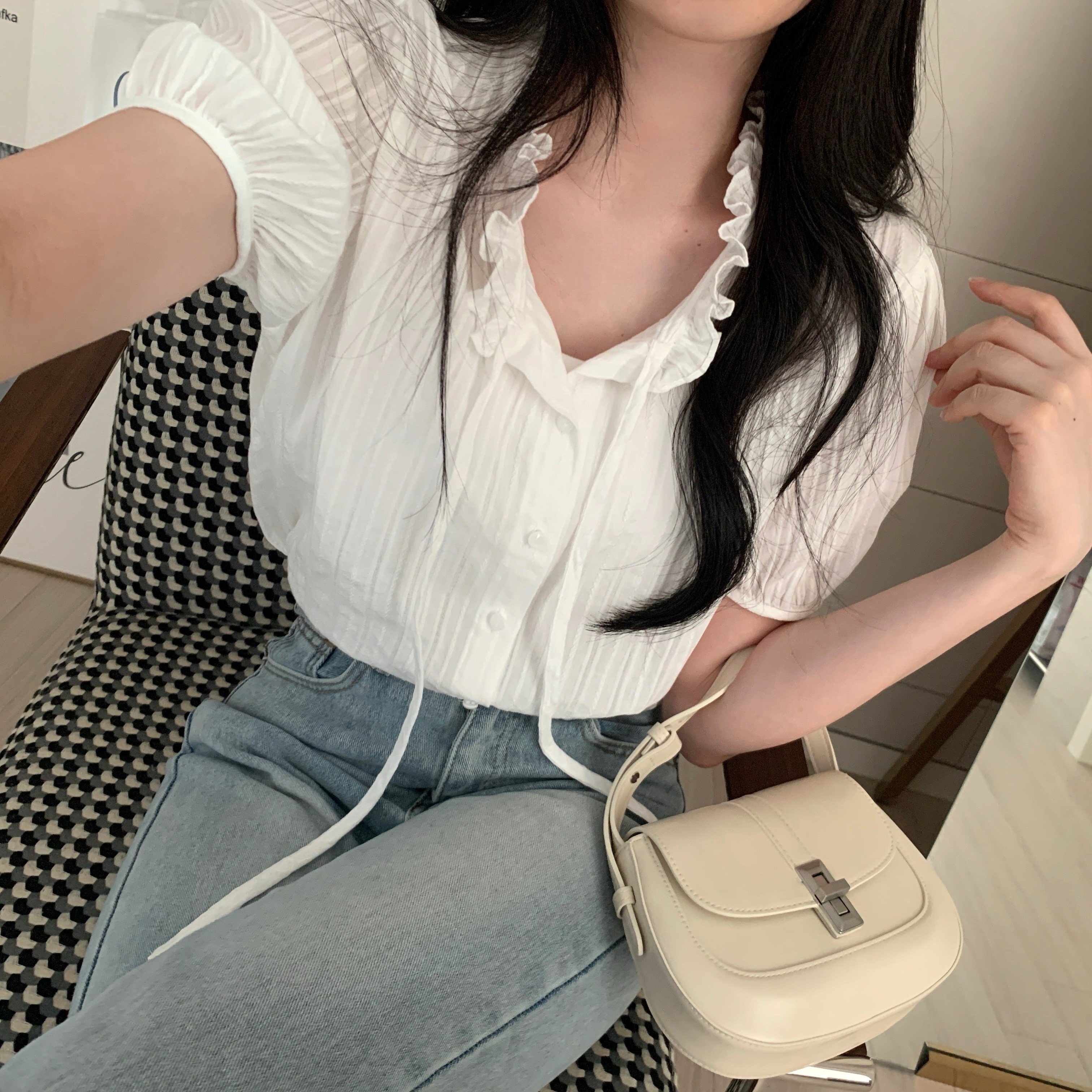 フリルリボン紐ブラウス | ファッション通販サイト NUGU