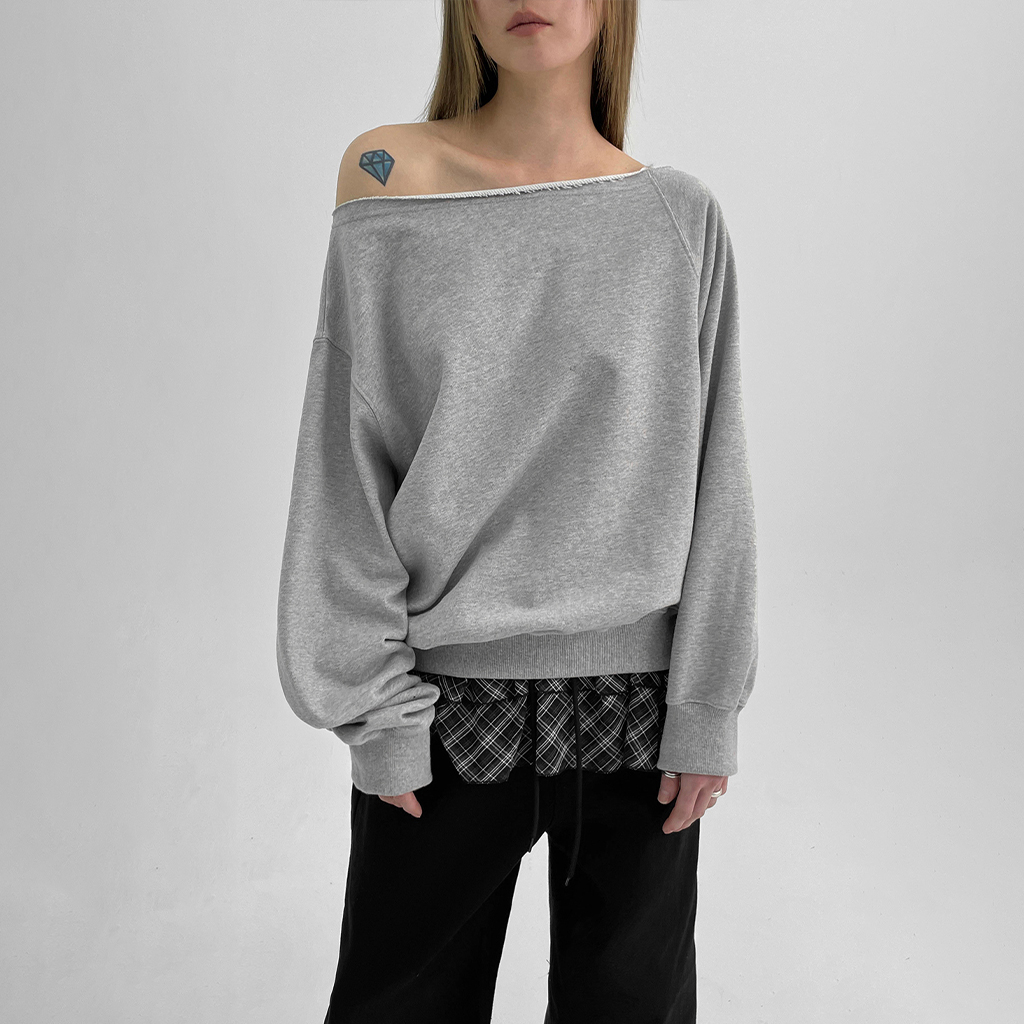 新品 BLACKUP キッピーニーボートネックプリント長袖Tシャツ グレー BLACKUP tシャツ 「MADE」 キッピーニーボートネックプリント