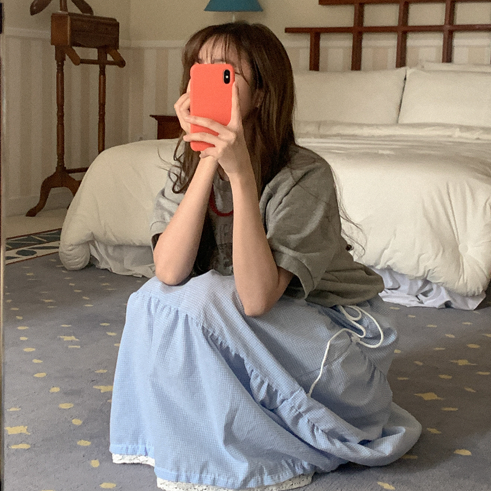 ④L-XL ティアードチェック×デニムロングスカート チェックティアードロングスカート | ファッション通販サイト NUGU