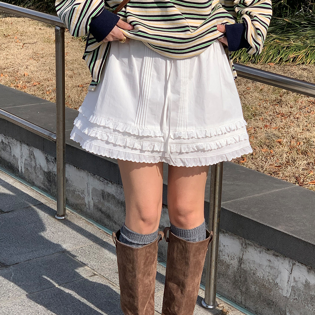 コーデおすすめ/下半身カバー] プリーツミニラップ風キュロット