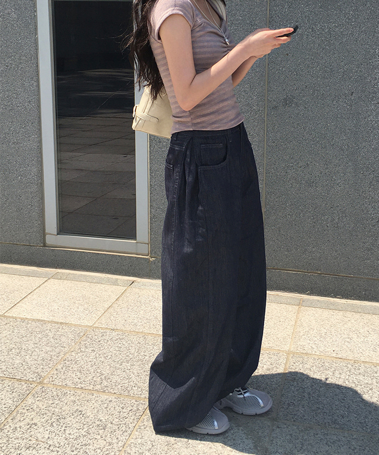 サマー生デニム裾ボタンワイドパンツ | ファッション通販サイト NUGU