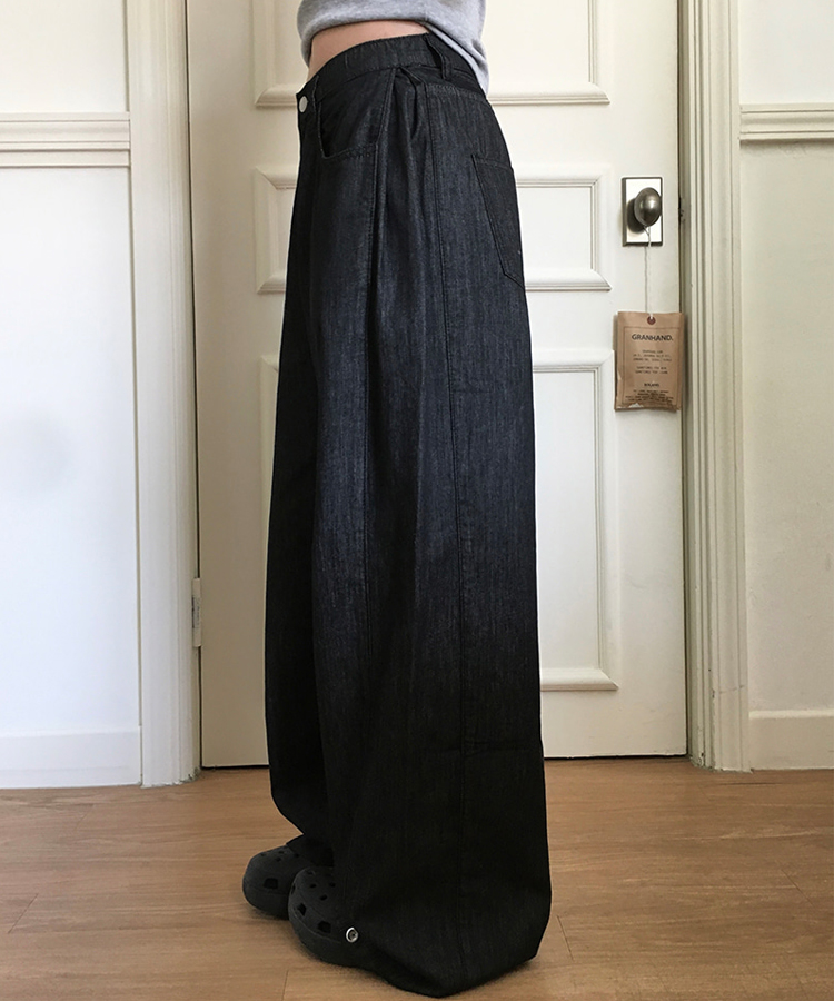サマー生デニム裾ボタンワイドパンツ | ファッション通販サイト NUGU