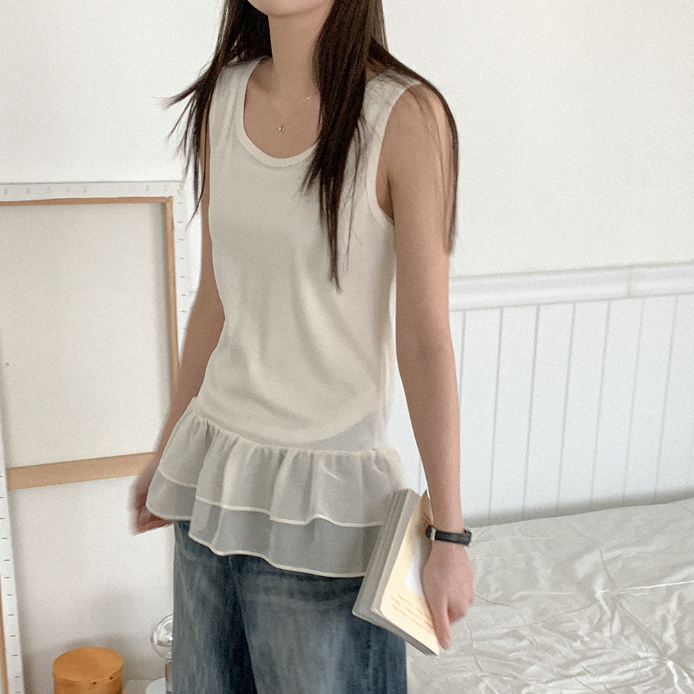 miu miu レイヤードフリルノースリーブチュニック