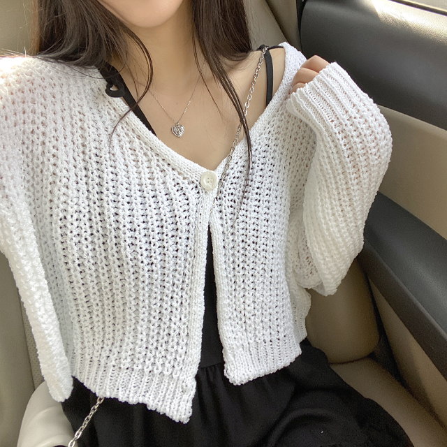 ZONDON❤ロングニット カーディガン ロゴ グレー