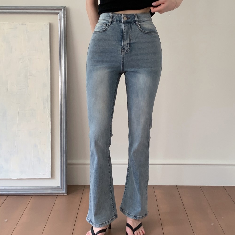 Y2Kバッグステッチロングブーツカットデニムパンツ