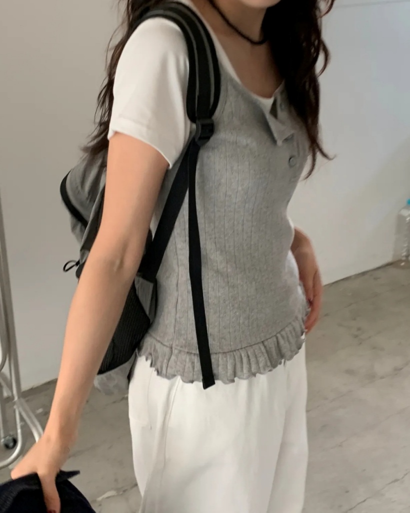 リブパンチングフラワーキャミソールビスチェ