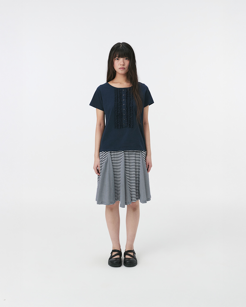 FRILL JERSEY T-SHIRT, NAVY
