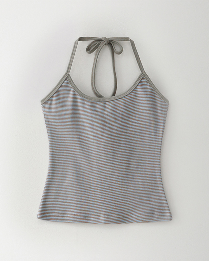 Bluesf sunline stripe halter top [Beige]