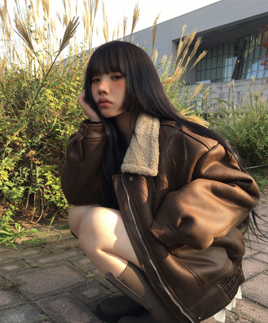 ナ♡GIENGE フェイクファー付き レザー ジャケット ボア襟 ムートン MONO-MART（モノマート） ムートンコート ボアコート ボア襟付き