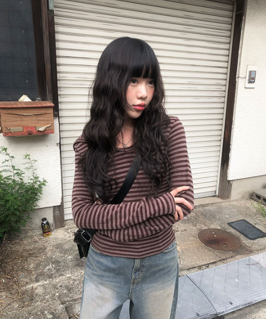 ボーダー柄フード付きニットTシャツ（3color）