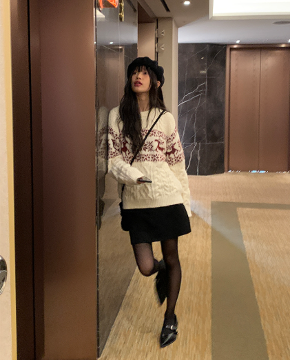 クリスマスノルディック柄ケーブル編みニット（3color）