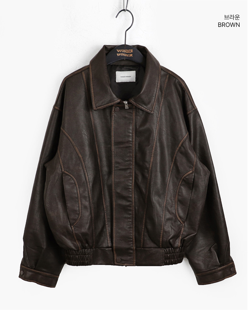 original] ヴィンテージウォッシュスリットオーバーサイズレザー