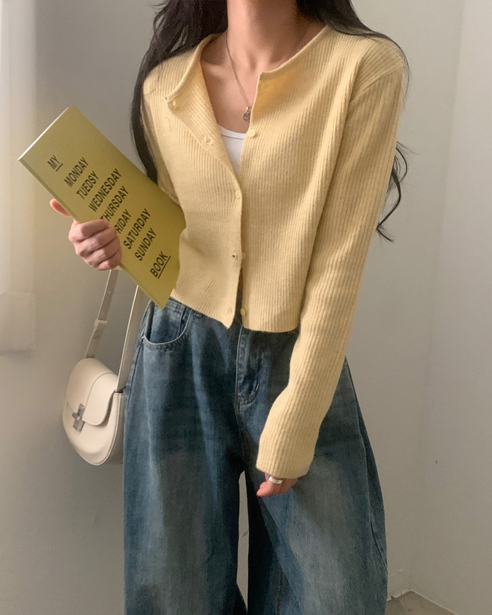 5color)ベーシックラウンドネックニットカーディガン_秋服