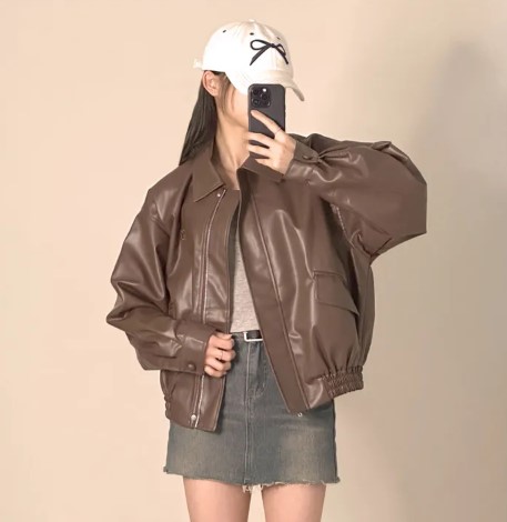ブラウンレザーオーバーサイズジャケット COACH☆オーバーサイズド レザー ジャケット (Coach/レザー