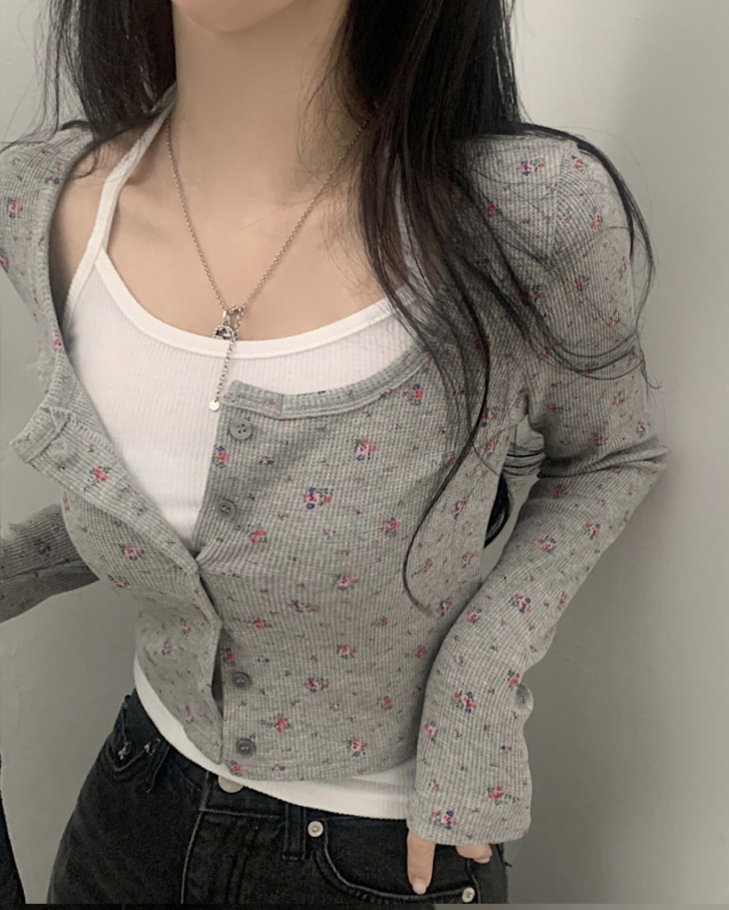 新品 トリーバーチ ノーカラーニットジャケット ロゴボタン 花柄