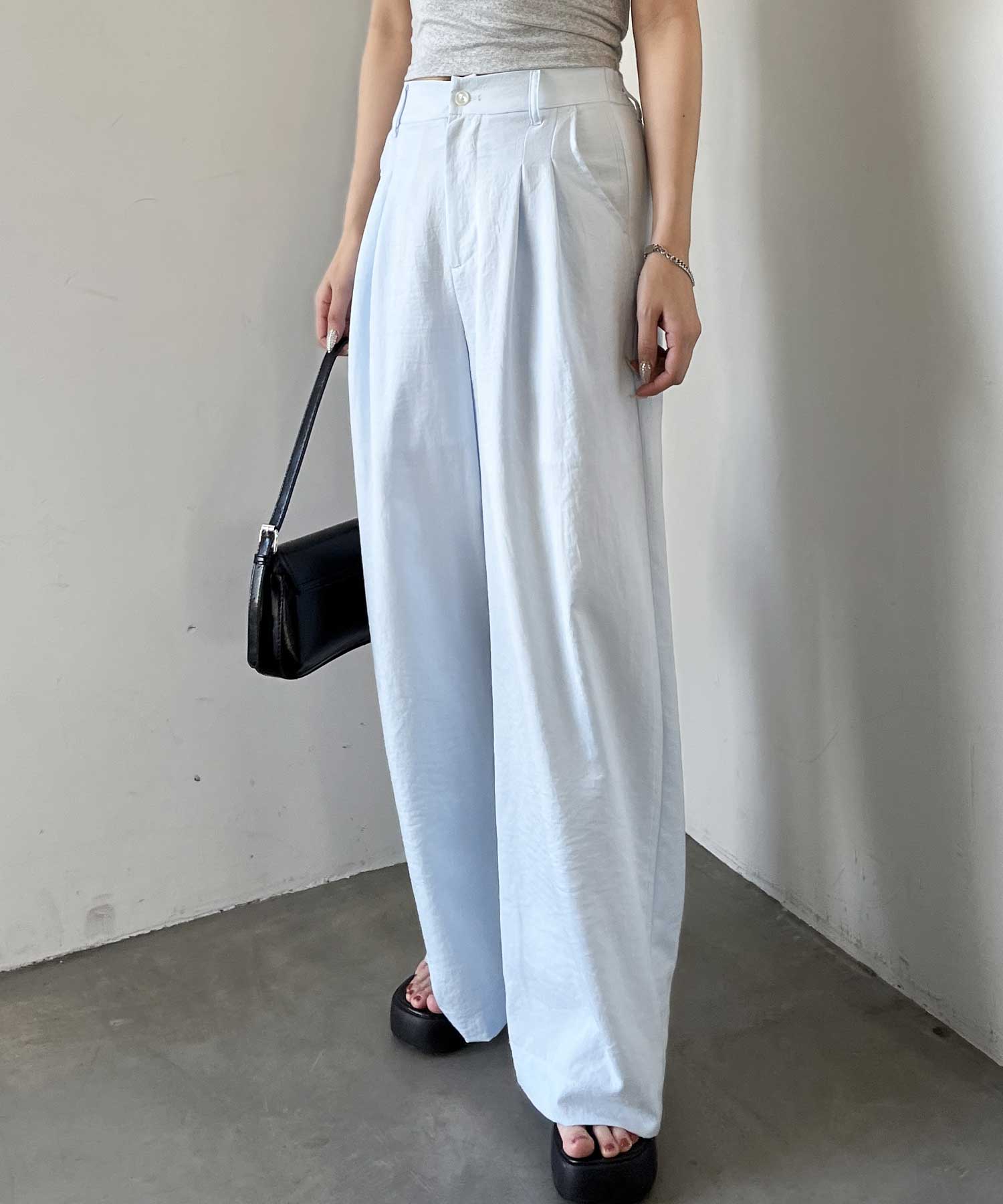 ハイウエストスラックスタックワイドパンツ | ファッション通販サイト NUGU